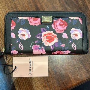 NEW Juicy Couture Vive Rose Black Multi Block Party Large Zip Around Wallet